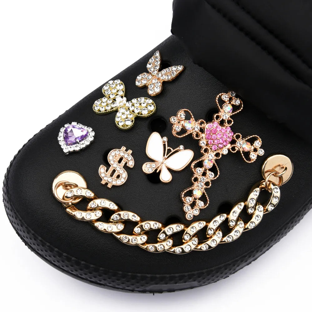 Designer Croc Shoe Charms Metal Bling Chains Shoes Decorations Perfume Queen Accessories For JIBZ Wristbands Girl Gifts