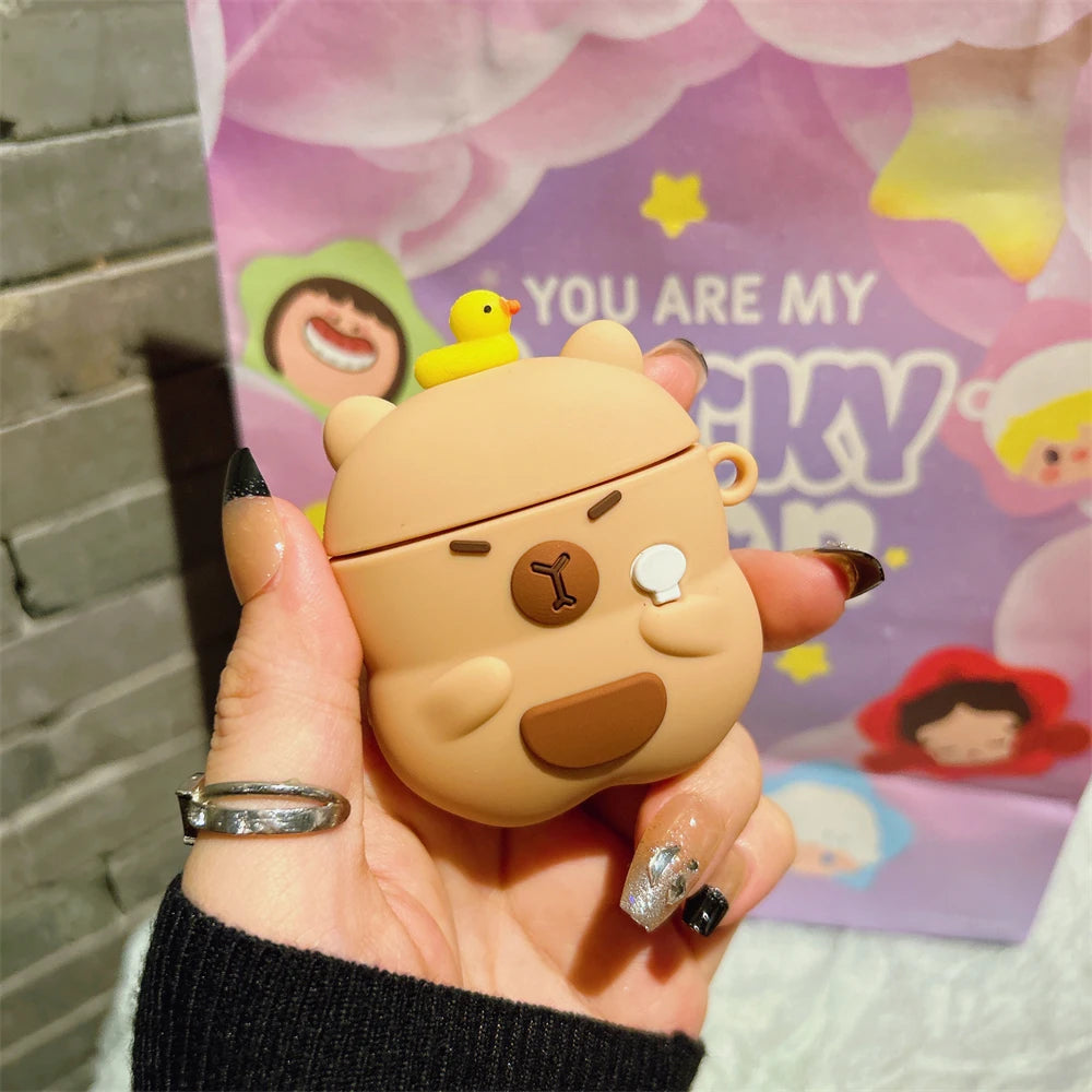 Capybara Honeybee Cute Cartoon Silicone Case For Apple Airpods 3 2 1 Pro 2 With Keychain Case Wireless Charging Soft Cover Box