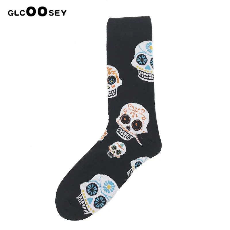 2023 NEW Funny Men Socks Cotton Fashion Trend Harajuku Guitar Beer Boxing Gloves Skull Chess Clown Sieve Hip Hop Socks