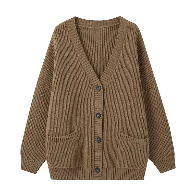 Women Button Pocket Loose Cardigan Coats Autumn Lady Korea Student Button Knitwear Sweaters PUMY-01