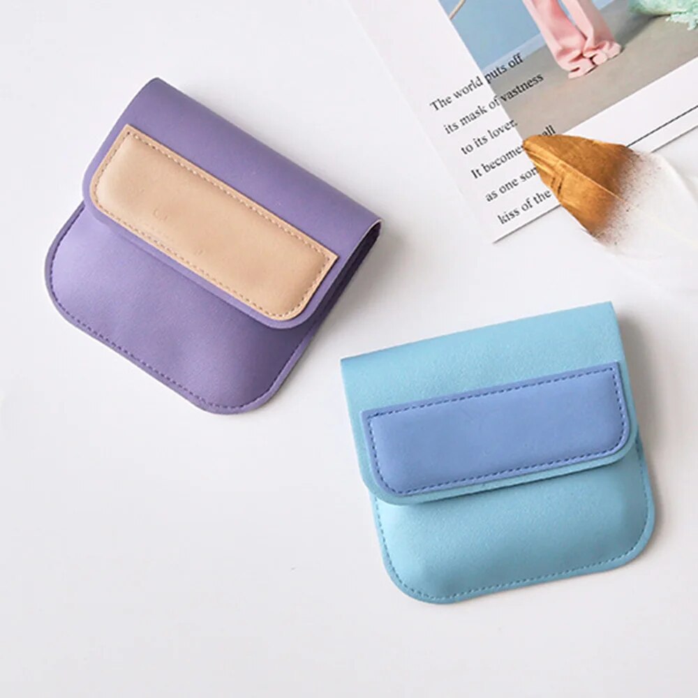 Women Men Jewelry Organizer Macaron Color Lipstick Pouch Small Key Bag Earbuds Earphone Holder Leather Coin Purse Mini Wallet