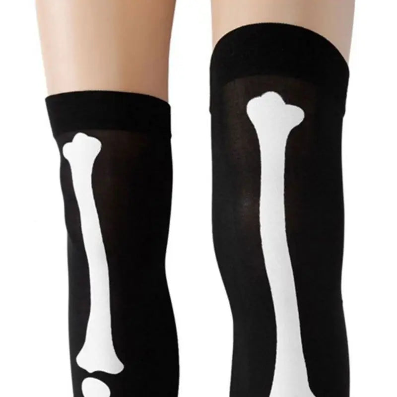 Womens Halloween Cosplay Skull Skeleton Bone Gloves Thigh High Stockings Socks Dropshipping