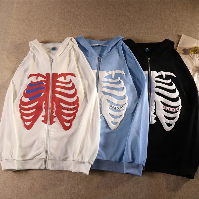 Y2K Skeleton Hoodies Women 2022 Vrouwen Gothic Zwart Zip Up Oversized Sweatshirt Dames Retro Harajuku Capuchon Streetwear Tops