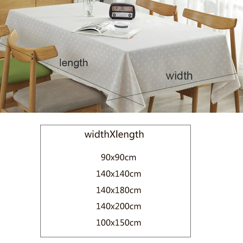 Daisy Flower Pattern Tablecloth Hot Sale Linen and Cotton Lace Edge Rectangular Table Cloth Home Hotel Textile