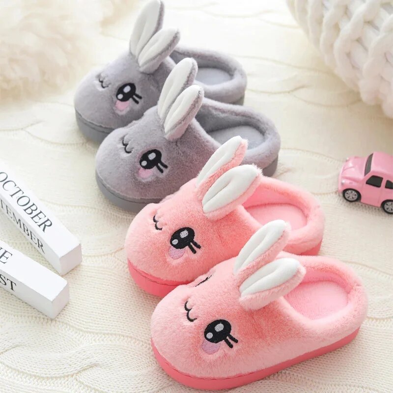 Baby Girls Cotton Slippers 2023 New Winter Children's Cute Rabbit Plush Slippers Boys Home Indoor Shoes Furry Kids Slippers