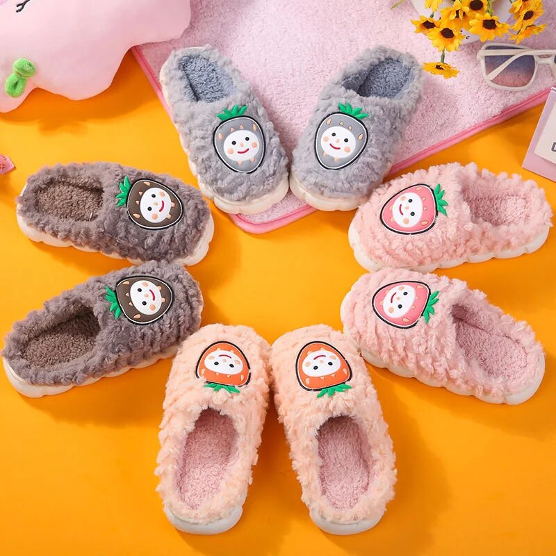 Autumn Winter Cute Children Cotton Slippers Boys Girls Warm Plush Kids Shoes Indoor Soft Sole Non-slip Home Slippers Pantuflas