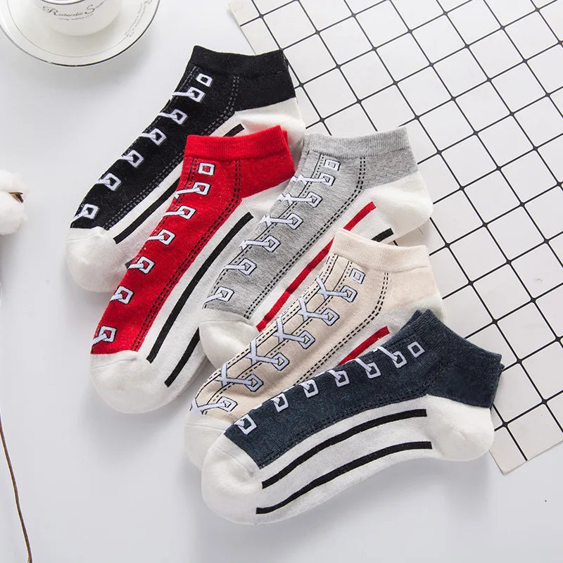 5 Pairs Funny Shoe Print Socks Fashion Harajuku Style Hip Hop Cute Fashion Soft Womens Slippers Socks Unisex Low Tube Socks