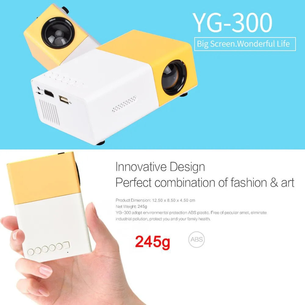 Salange YG300 Mini LED Projector Yg300 Upgraded Version 1000 Lumen 320x240P HDMI-compatible USB Audio Home Media Player Beamer