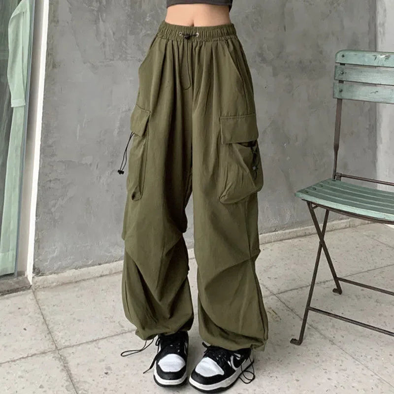 Solid Casual Baggy Cargo Pants For Women 2023 Fashion Vintage Women's High Waist Wide Pants Youthful Female Trousers Streetwear