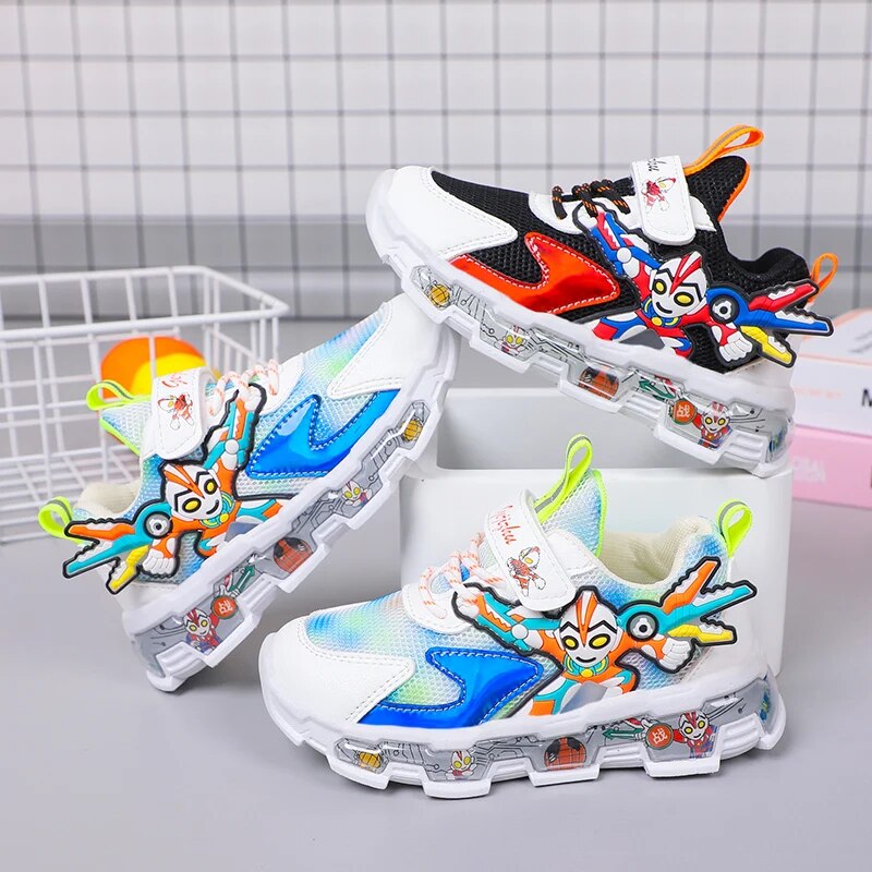 New Kids Shoes Breathable Mesh Boys Girls Cartoon Sneakers Magic Buckle Non-slip Children Casual Lightweight Running Shoes