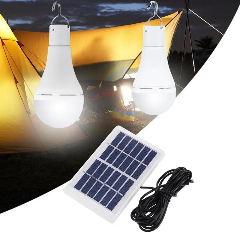 LED Solar Lamp Bulb Outdoor Waterproof Portable Solar Garden Hanging Light Hiking Fishing Emergency Lights