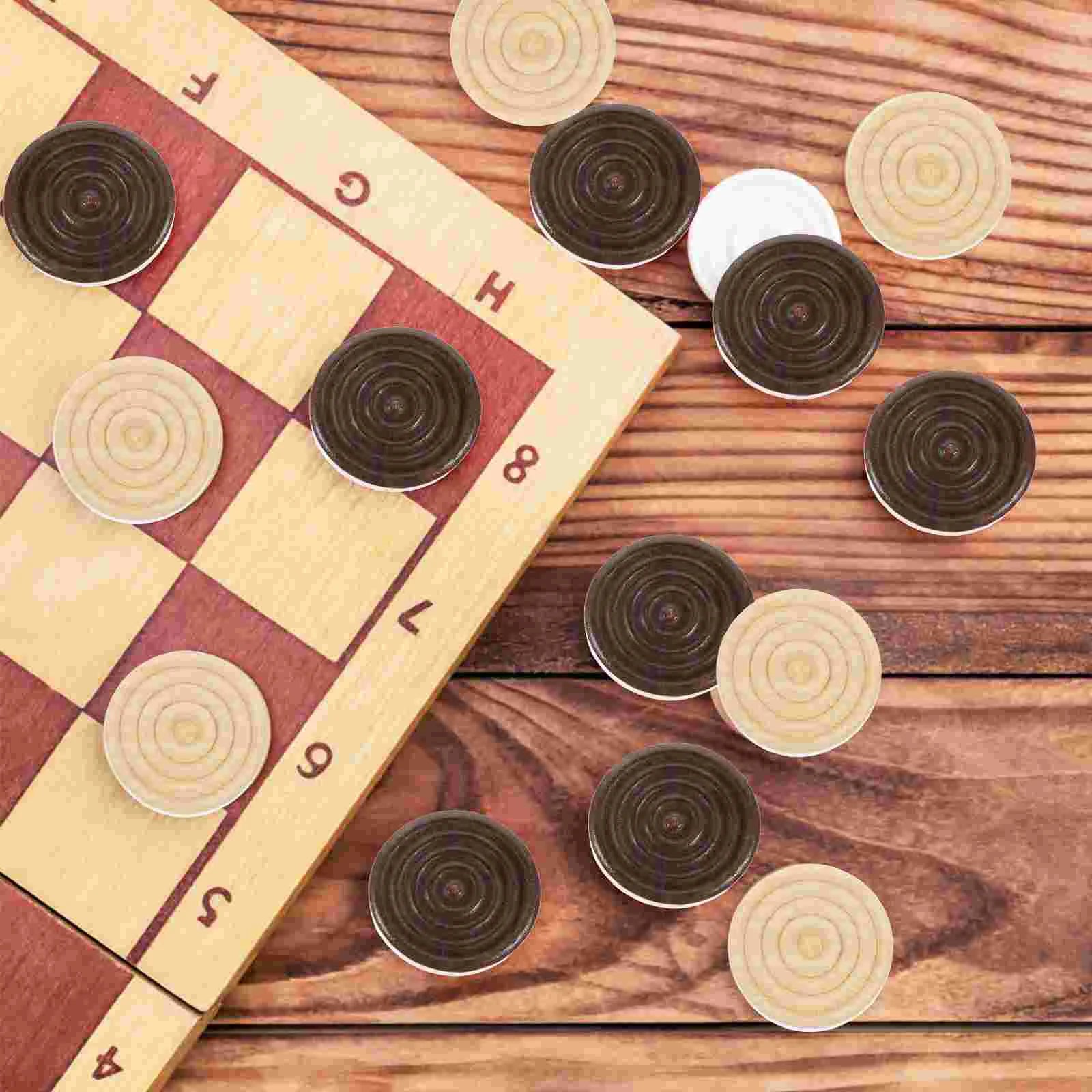 48 Pcs Chess Accessories Entertaining Round Checkers Backgammon Old Fashioned Game Wooden Simple Draughts Travel Retro Ludo