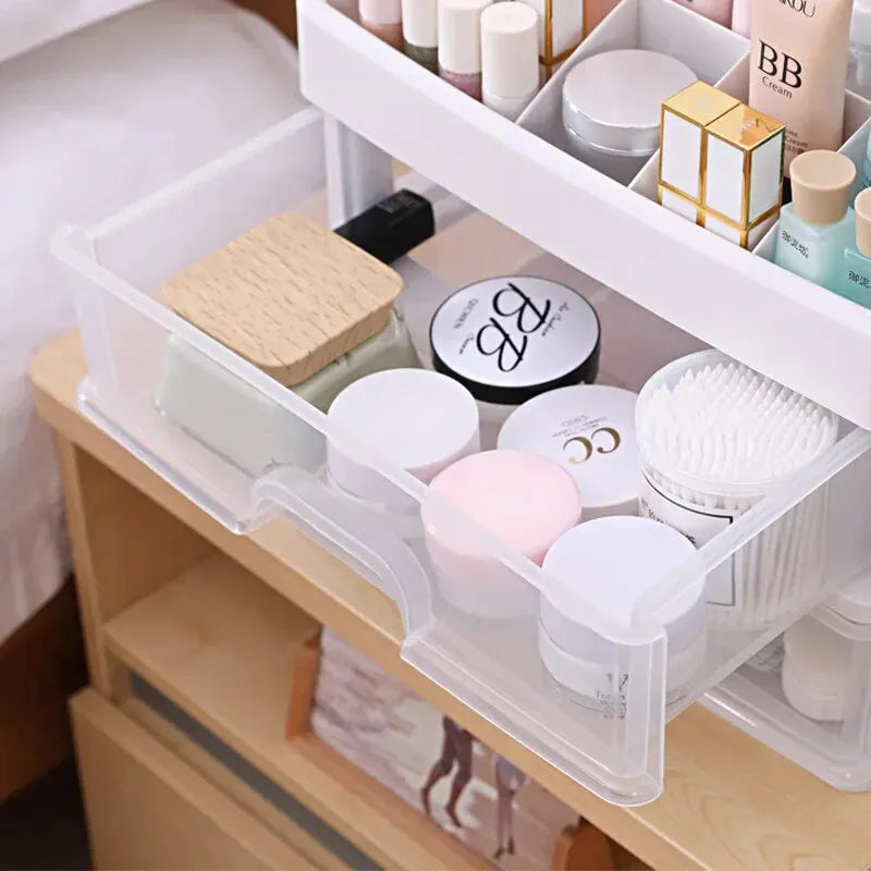 1pc Transparent Plastic Four Layer Three Drawer Desktop Drawer Style Cosmetic Storage Box Dressing Table Storage Rack