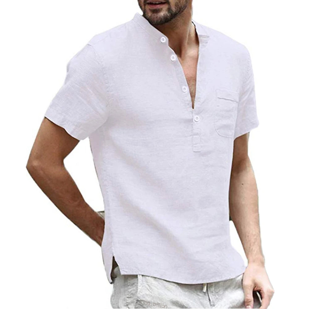 Summer New Men's Short-Sleeved T-shirt Cotton and Linen Led Casual Men's T-shirt Shirt Male Breathable S-3XL