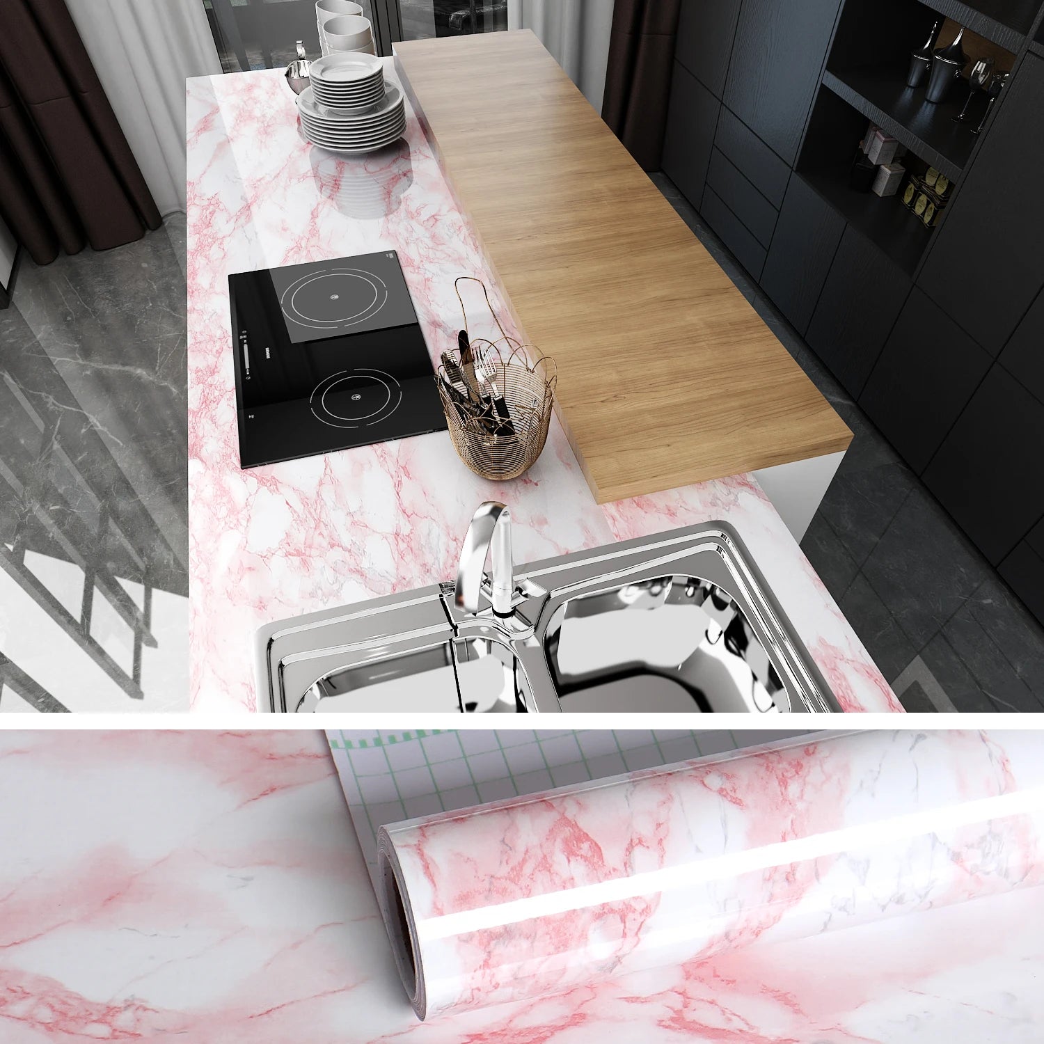 Modern Waterproof Marble Wallpaper Contact Paper PVC Wall Sticker Self Adhesive Bathroom Kitchen Countertop Home Decorative Film