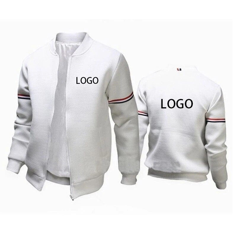 Custom LOGO Coat Men Solid Color Jacket DIY Print Zipper Top Outdoor Leisure Clothes Spring and Autumn New Streetwear S-4XL