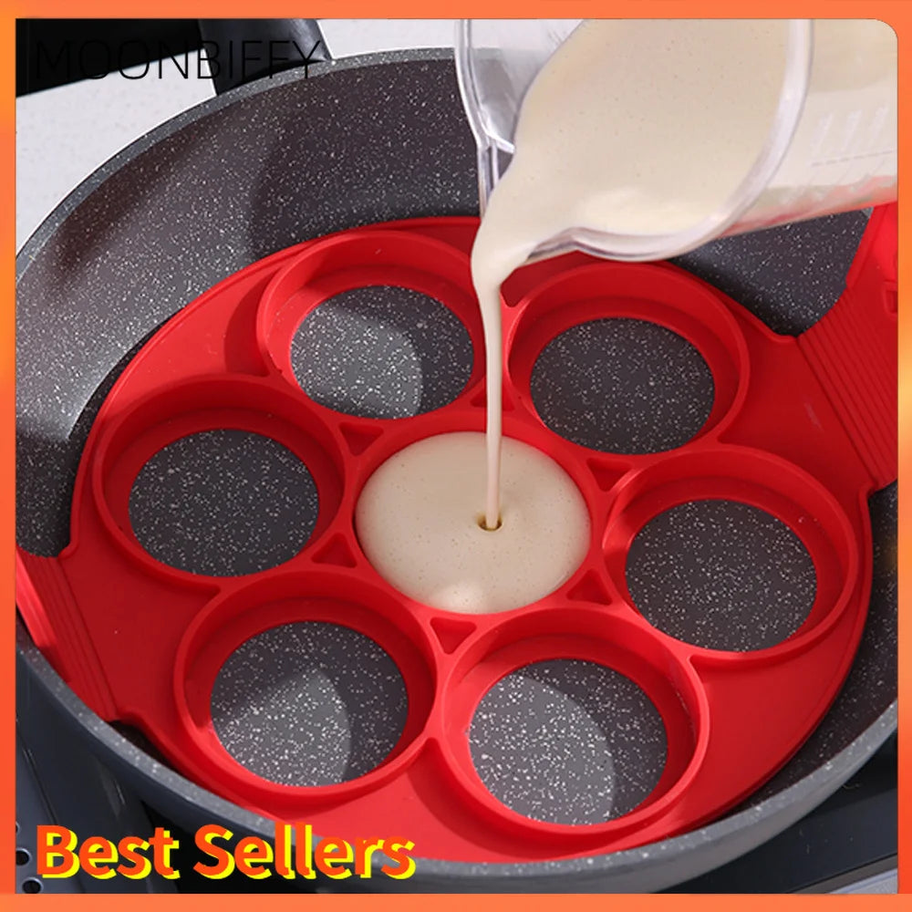 Silicone Pancake Maker Multiple Shapes 7 Holes Nonstick Baking Mold Ring Fried Egg Molds for Family Cooking Kitchenware Gadgets