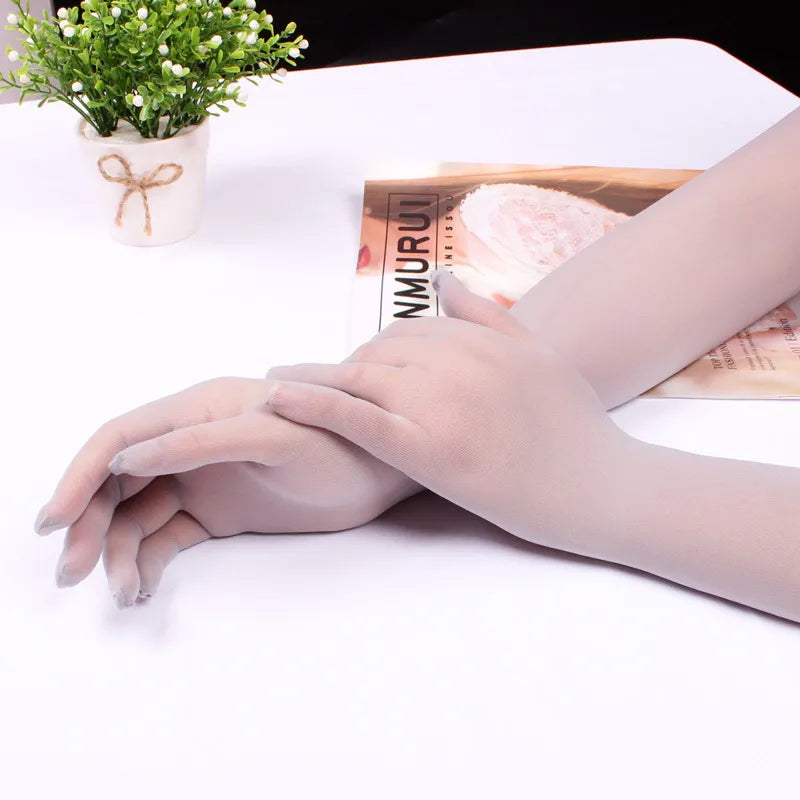 Women Man Thin Seamless Sexy Long High Elasticity Stockings Gloves Transparent Cosplay Etiquette Sunscreen Solid Soft Mittens