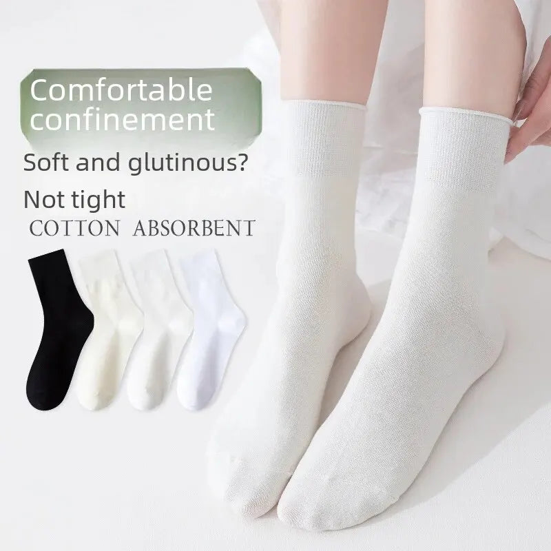 White Summer Thin Cotton Socks Women Medium Length Tube Summer Maternity Small Leather Shoe Socks Sweat Absorbent All Seasons