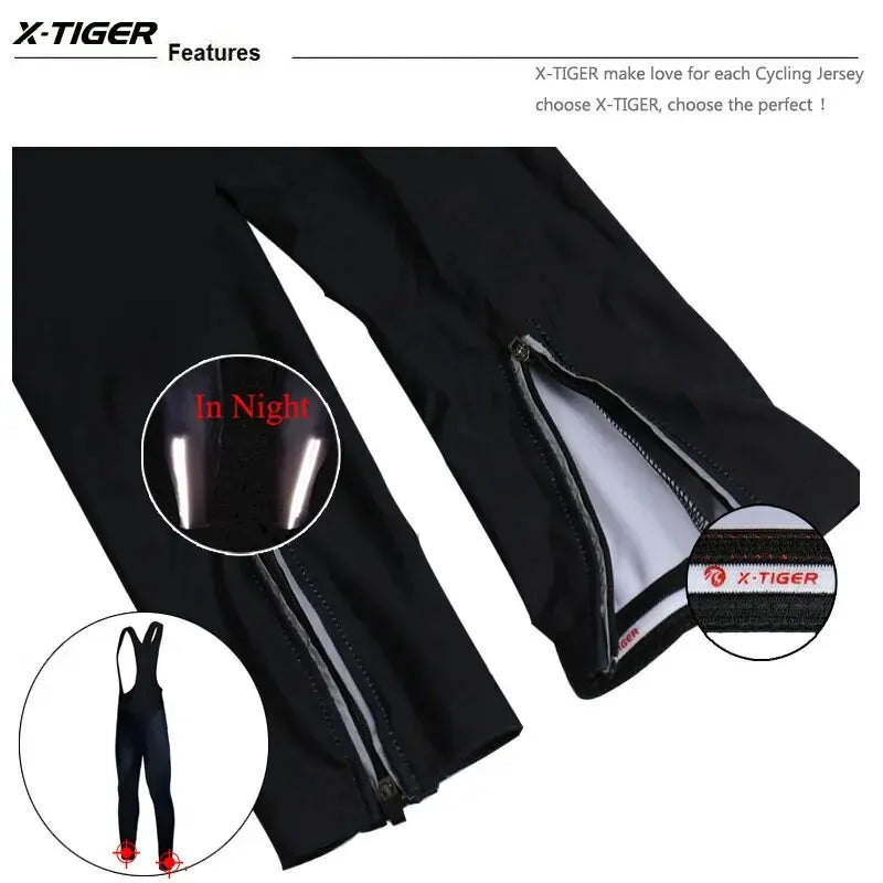 X-TIGER Cycling Bib Trousers Winter Thermal Mountain Bike Pants Bicycle Tights Coolmax 5D Gel Pad Keep Warm Bib Pants