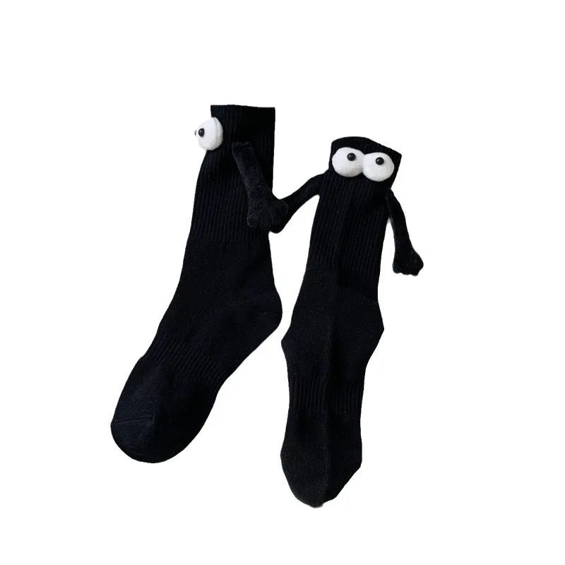 Fashion Funny Creative Magnetic Attraction Hands Black White Cartoon Eyes Couples Socks 1 Pair Club Celebrity Couple Socks Ins