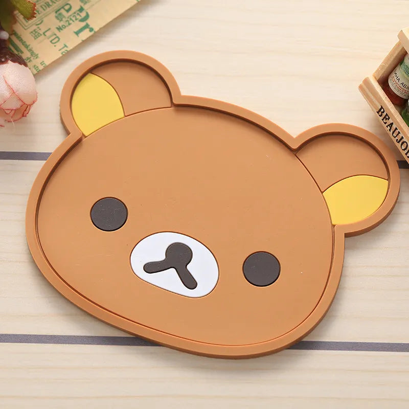 Color Cute Coaster Cartoon Silicone Dining Table Placemat Kitchen Accessories Mat Cup Bar Mug Cartoon Animal Drink Pads