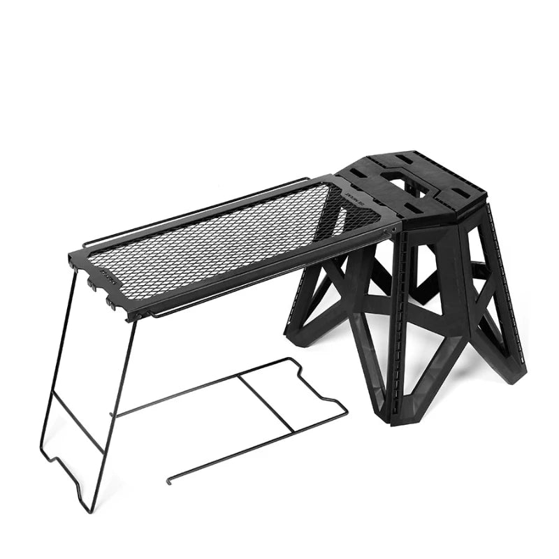 Outdoor Multifunctional Folding Table Side Hanging Table Iron Storage Rack Japanese Style Stool Camping Portable Mesh Table