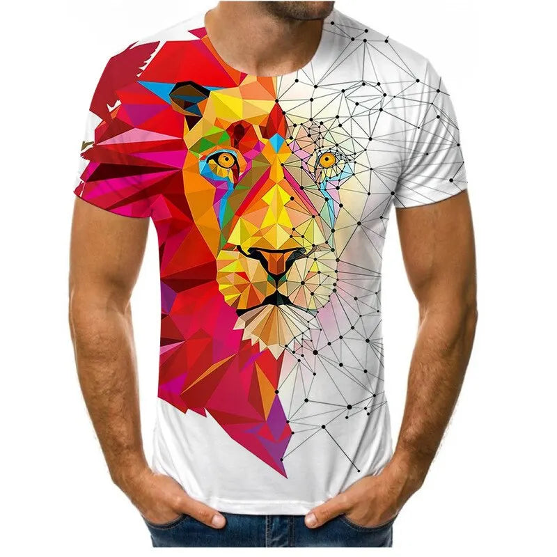 2023 New Men's Vintage T-Shirt Printed American Plus-Size Hip-Hop Personality Lion Designed Short-Sleeved Daily Casual Clothing