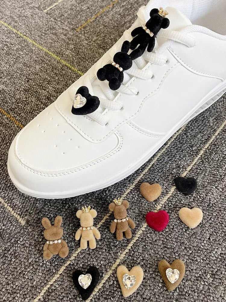 Lovely Rhinestone Bunny Bear Shoe Charms For Laces Diy Women Sneakers Décor Accessories Velvet Shoes Laces Buckle Decorations