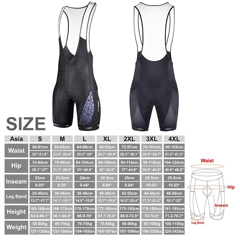 X-TIGER Cycling Bib Shorts 5D Gel Pad Mountain Bike Shorts Bretelle Pockets Outdoor Breathable UPF50+ Bike Tight Bicycle Shorts