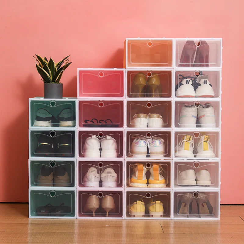 Macaron transparent shoe box, foldable dustproof storage, free assembly, home dormitory sneaker storage box