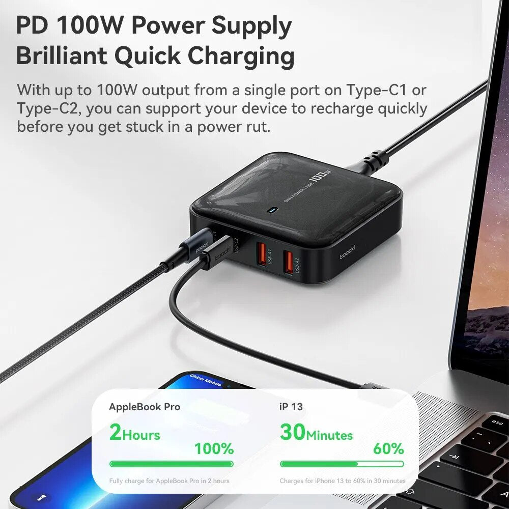 Toocki GaN 100W PD 3.0 Fast Charging USB C Charger For Macbook iPad Pro Tablet Type C Charger For iPhone 15 14 Samsung Xiaomi