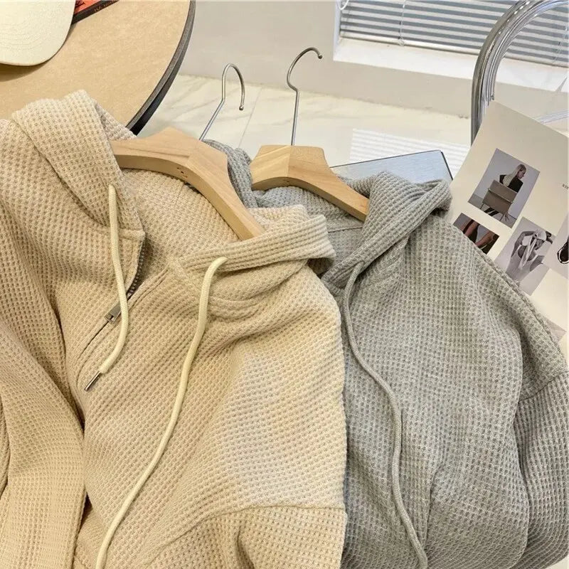 Loose Plus Size Zipper Hoodie Women Autumn Slim Fit Long Sleeve Open Shirt Korean Style Casual Polyester Fabric Cardigan