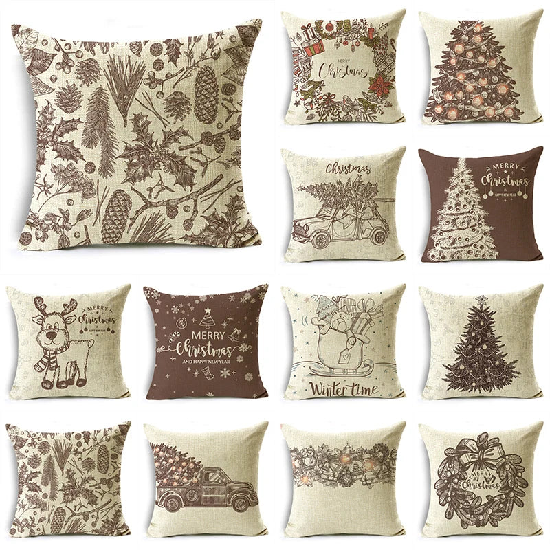 MODOVOS Christmas Throw Pillowcase Cushion Cover Linen Pillow Case Merry Christmas Gifts Home Office Living Room 18*18in