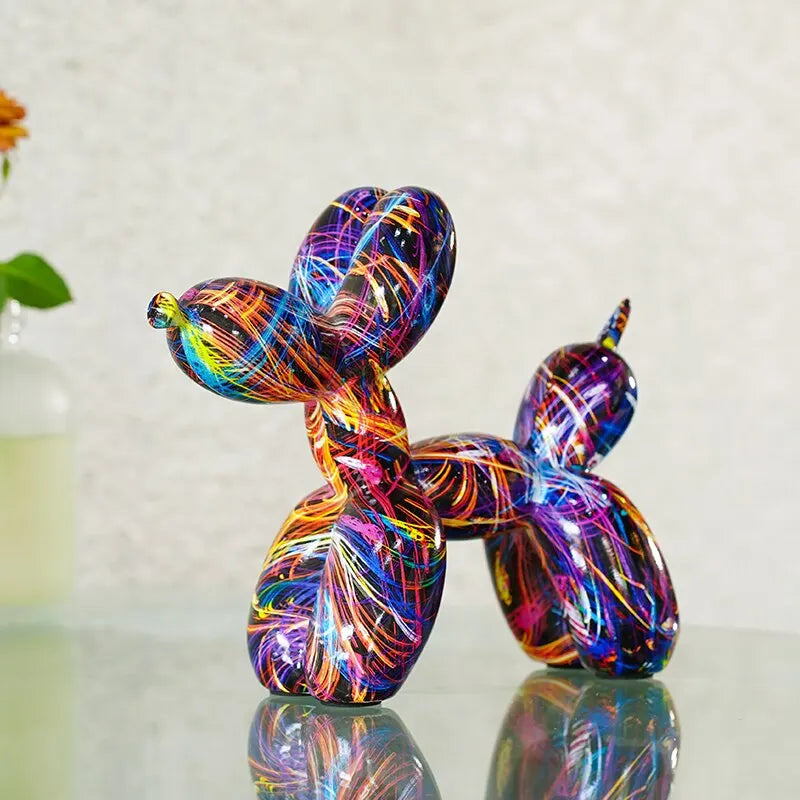 Resin Graffiti Balloon Dog Figurines for Interior Home Desktop Decoration Painting Colorful Art Animals Statue Crafts Decor Item