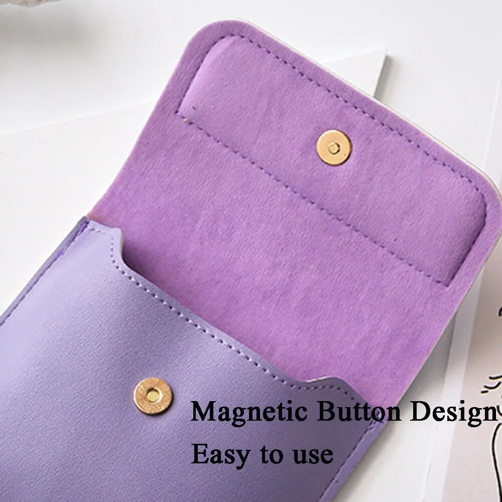 Women Men Jewelry Organizer Macaron Color Lipstick Pouch Small Key Bag Earbuds Earphone Holder Leather Coin Purse Mini Wallet