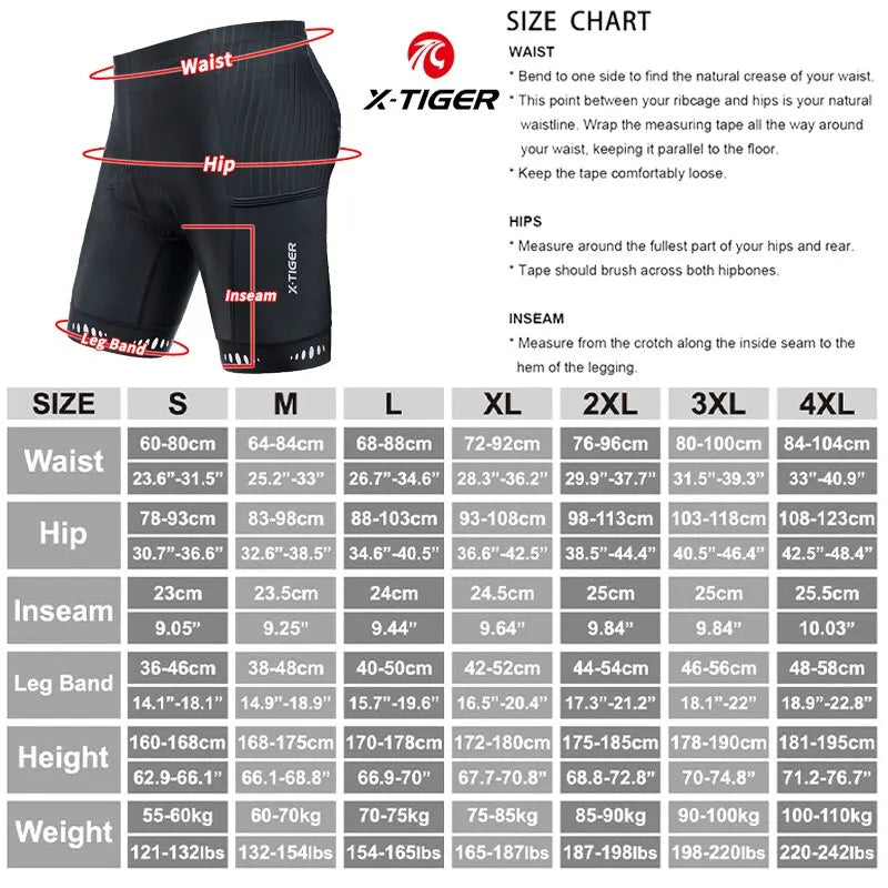 X-TIGER Men Cycling Shorts with Back Pocket 5D Gel Padded Bike Shorts for Men Mountain Road Biking Riding Half Pants Tights