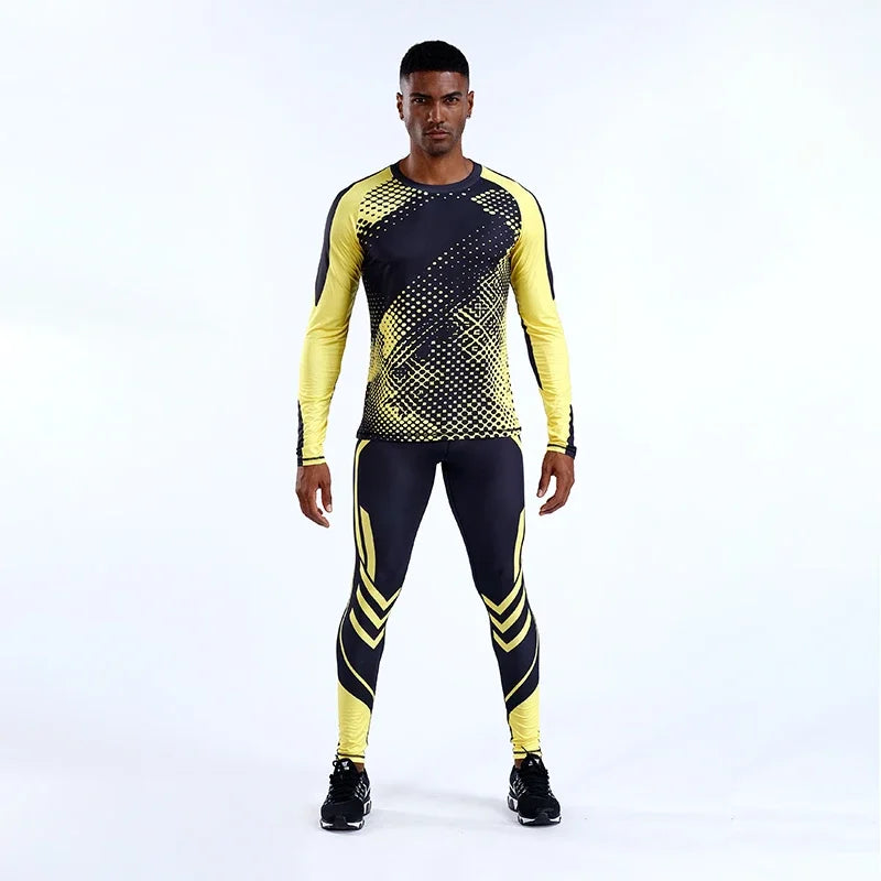 2Pcs Men Running Compression Sportswear Sets Gym Fitness Workout Sports Suit Training Leggings Elastic Tights Jogging Tracksuits