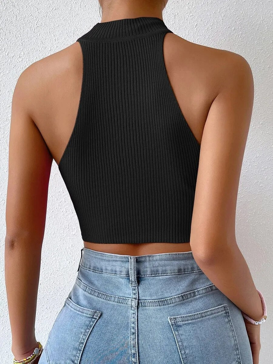 Summer Dopamine Women Basics Casual Knit Sleeveless Corset Halter Crossfit Crop Top Y2k Clothes Femme Stretch Sweater Tank