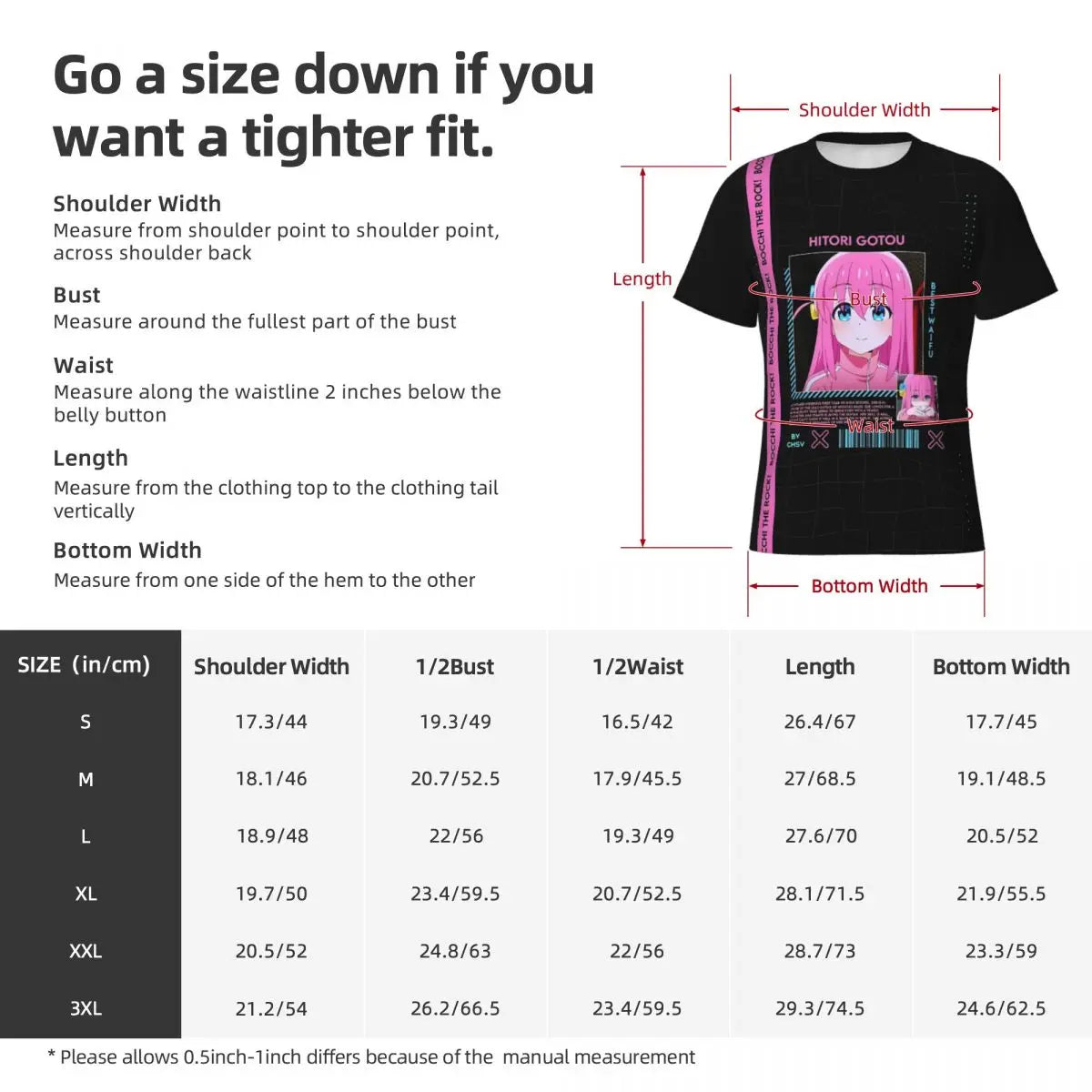 Bocchi The Rock 3D- Sportswear T-Shirt Anime Japan Harajuku T Shirts Men Vintage Tshirt Summer Short Sleeves Pattern Tops