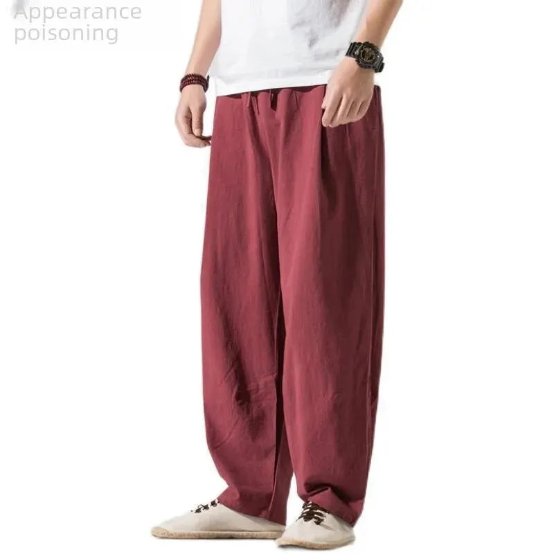 Loose Men Linen Pants Casual Style Trousers High Waist Design Suitable Young People In Black Light Grey Dark Green