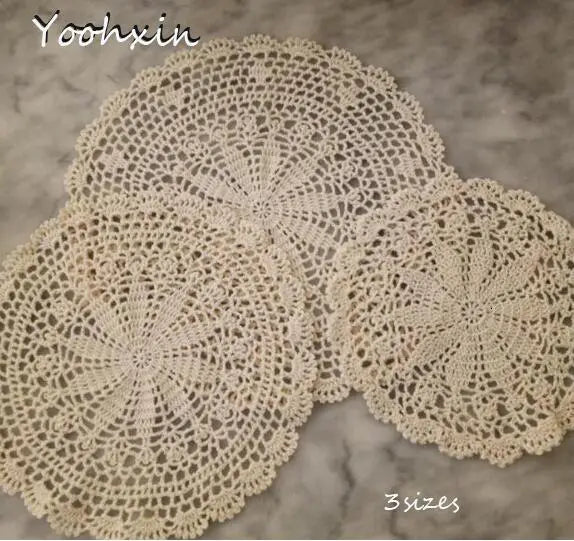 25-35CM Round Modern Luxury Handmade Cotton Crochet Doilies Lot Placemats Pads Table Mats For Dining Table Kitchen Accessories