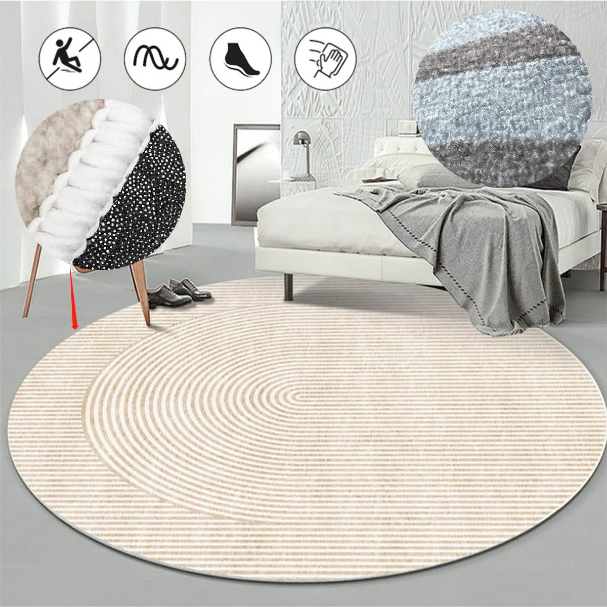 Light Luxury Round Carpet Abstract Bedroom Decor Rugs Dresser Computer Chair Non-slip Lounge Rug Home Balcony Soft Thick Carpets