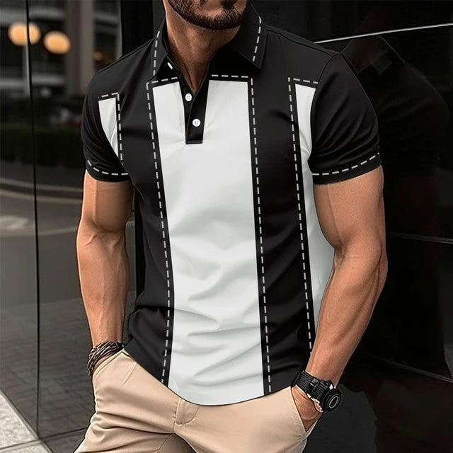 Summer Men's Short-Sleeved Polo Shirt Fashion Splice Printing Hawaii Vacation T-Shirt Breathable Polo Shirt Men's Clothing Top