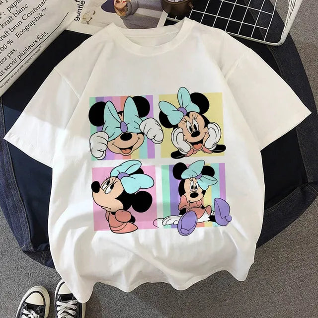 New Summer Minnie Children T-shirt Kawaii Disney T Shirt Mickey Mouse Anime Cartoons Casual Vintage Clothes Kid Girl Boy Top Tee