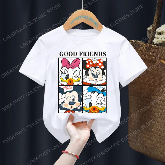 New Summer Minnie Children T-shirt Kawaii Disney T Shirt Mickey Mouse Anime Cartoons Casual Vintage Clothes Kid Girl Boy Top Tee