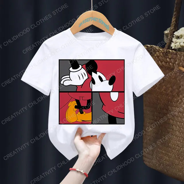 New Summer Minnie Children T-shirt Kawaii Disney T Shirt Mickey Mouse Anime Cartoons Casual Vintage Clothes Kid Girl Boy Top Tee