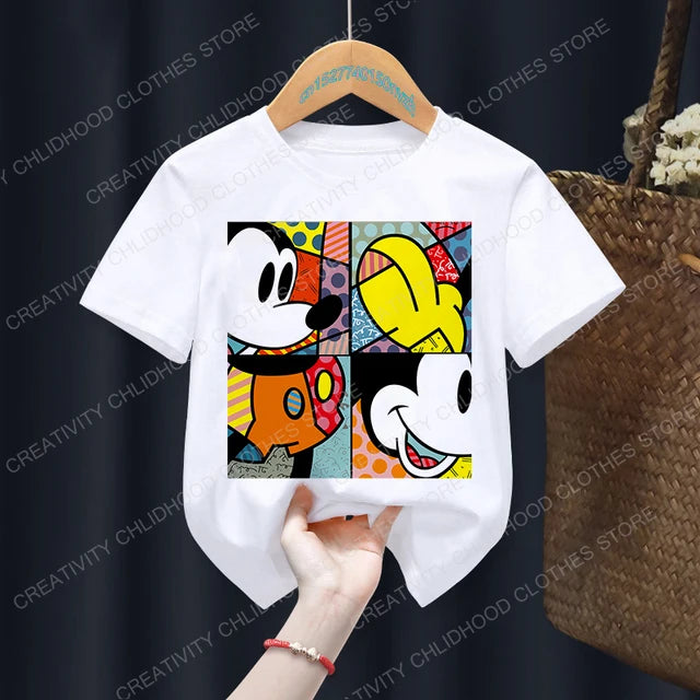 New Summer Minnie Children T-shirt Kawaii Disney T Shirt Mickey Mouse Anime Cartoons Casual Vintage Clothes Kid Girl Boy Top Tee