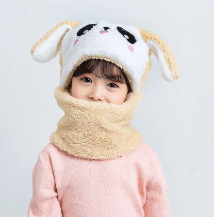 Cartoon Hat for Girls Boys Scarf Thicken Cap Winter Hat for Kids Newborn Baby Stuff Children Hat Plus Fleece Kids Caps 1-18Years