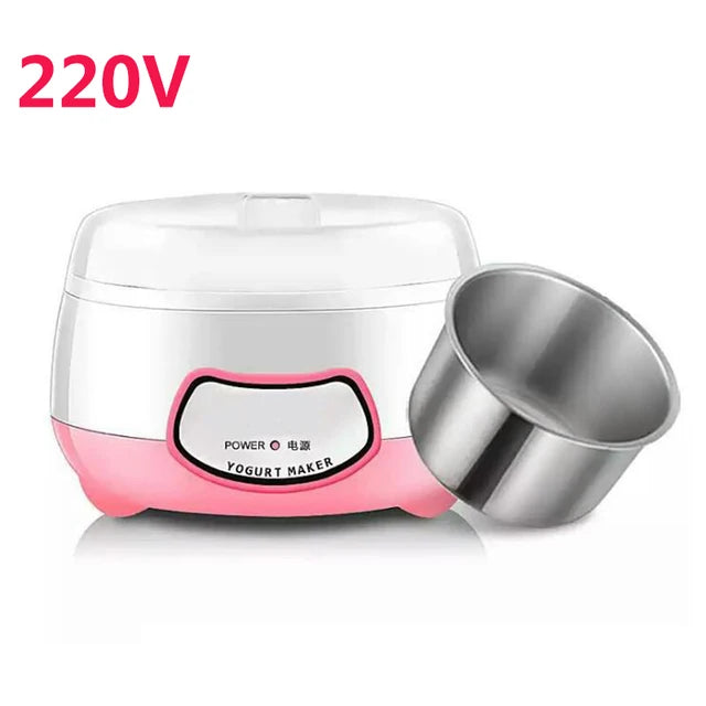 XEOLEO Yogurt Maker Mini Automatic Yogurt Machine Household DIY Yogurt Tools Kitchen Appliances Stainless Steel Tank Pink 220V